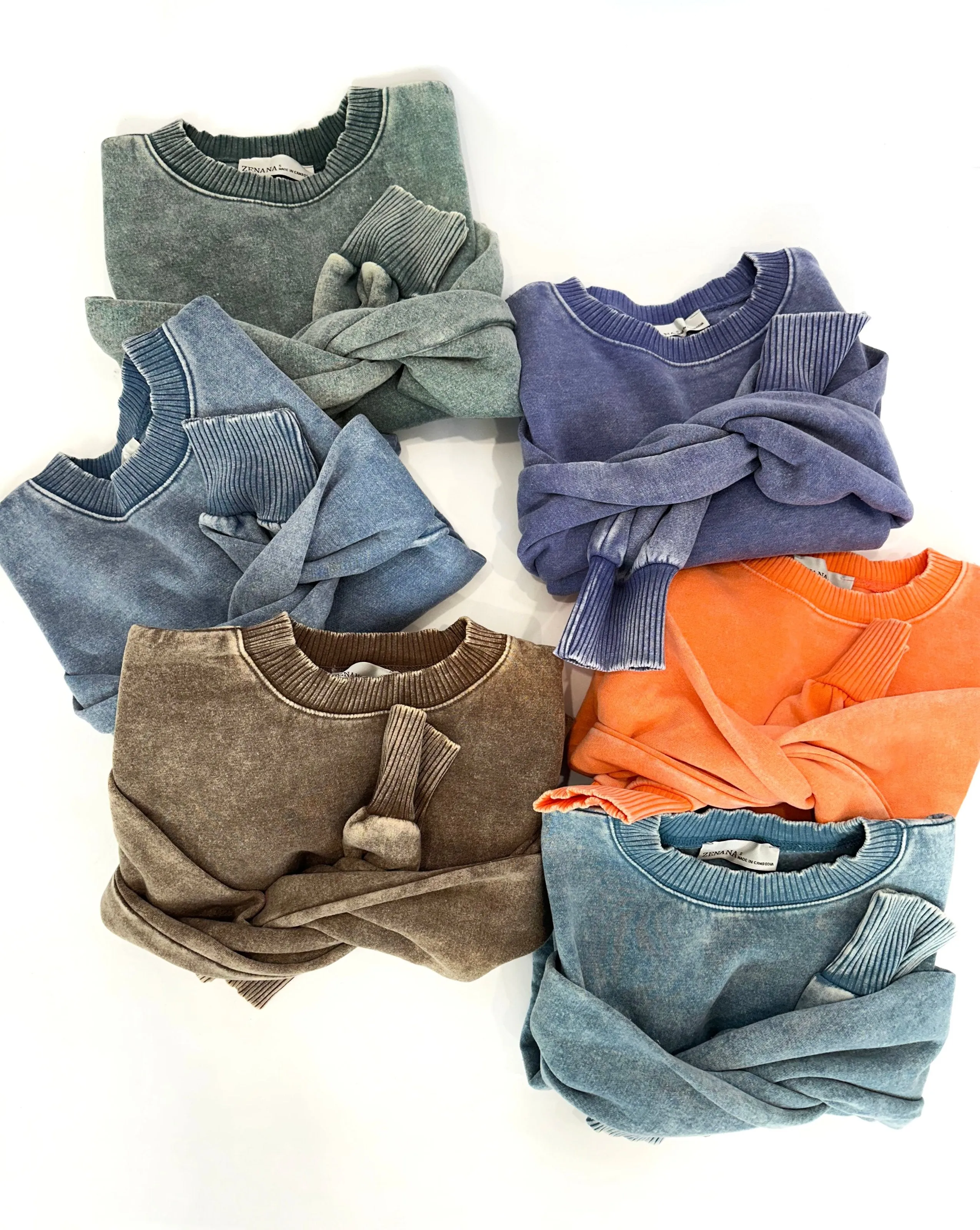 Back to the Basics Acid wash Pullover Tops