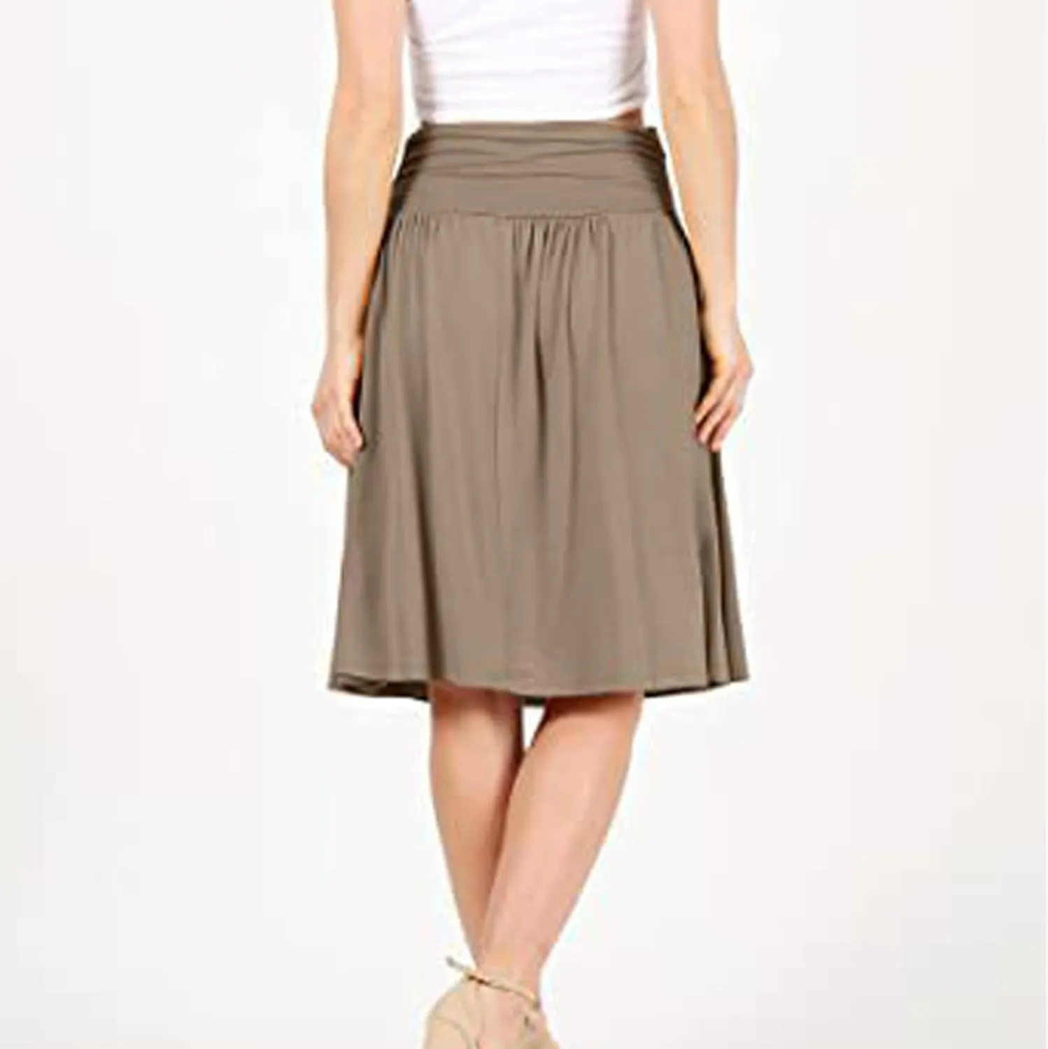 FZYLQY 2025 New Skirts for Women Regular and Plus Size Skirt with Pockets Below The Knee Length Ruched Flowy Midi Skirt