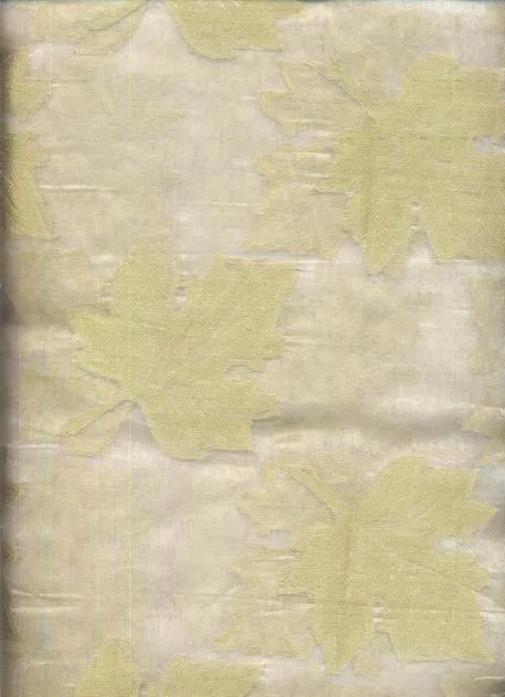 Jacquard silk Organza fabric Metallic Gold~spring leafs