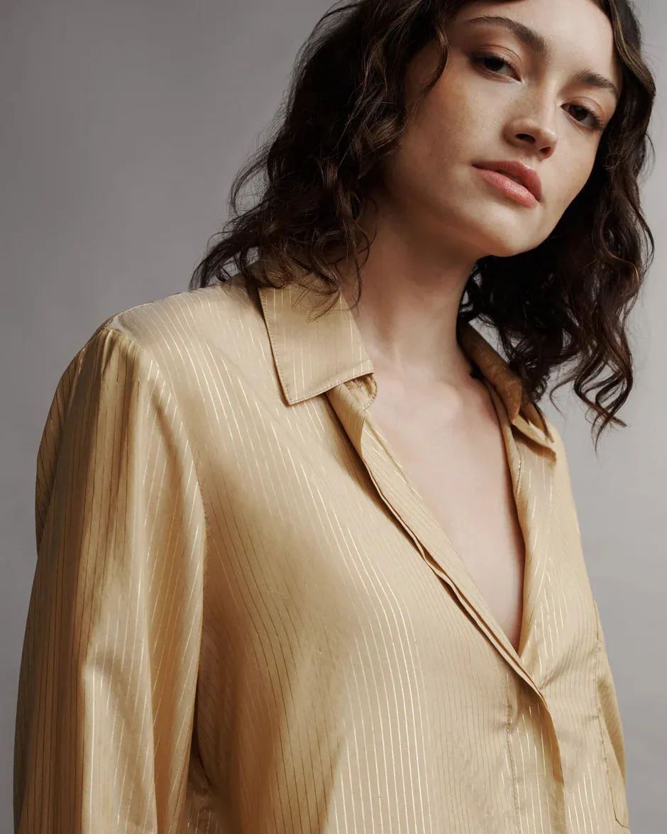 New Morning After Shirt in Silk Metallic Stripe