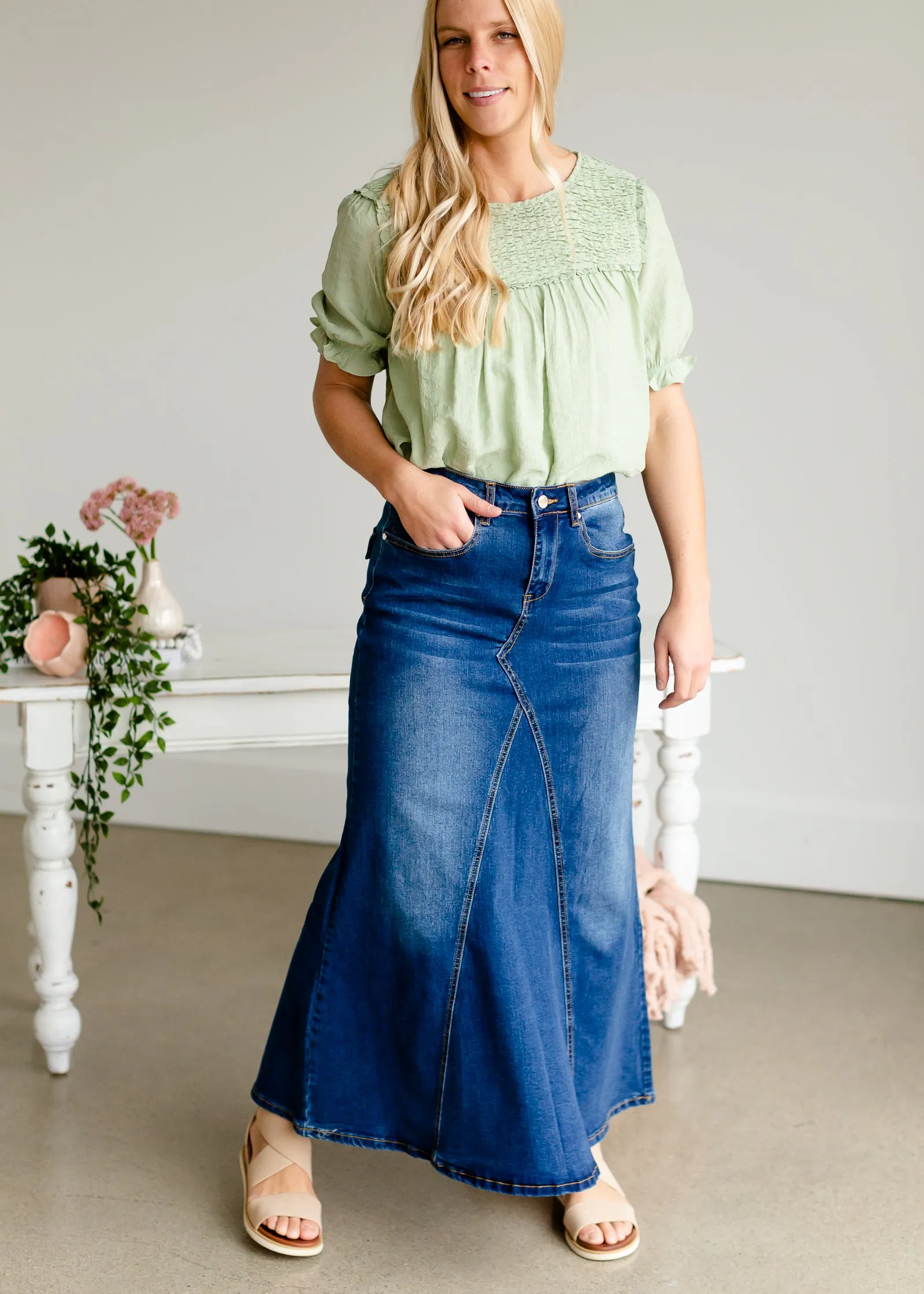 Sage Smocked Balloon Sleeve Top - FINAL SALE