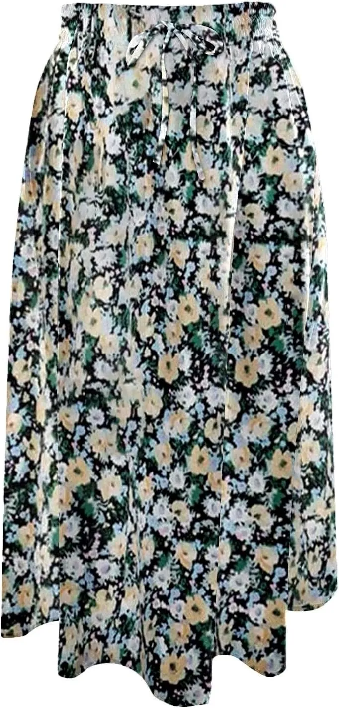 Summer Midi Skirt for Women Elastic Waist Flowy Floral Long Skirts Boho Vacation Beach A-Line Skirts 2025 Fashion
