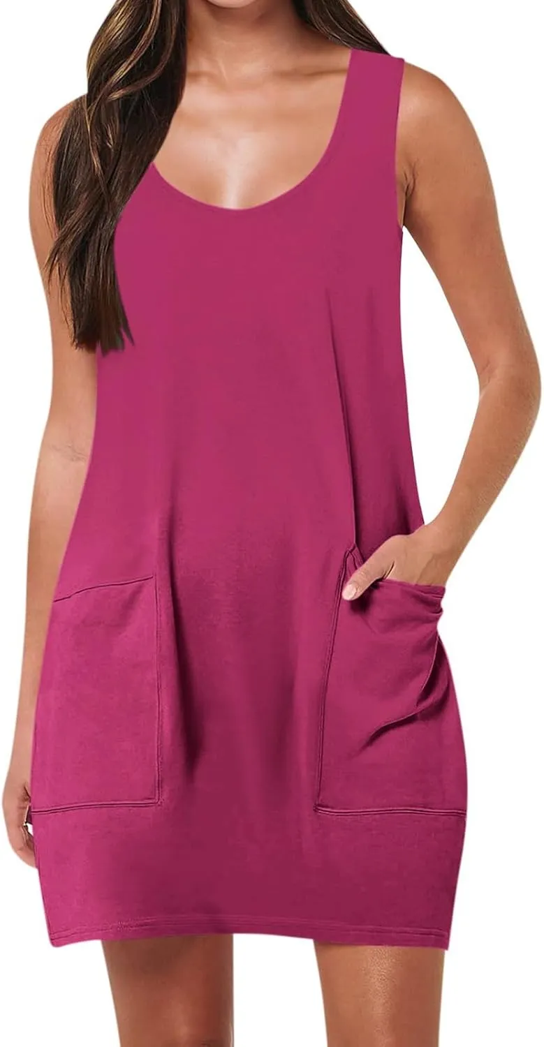 Summer Sundresses for Women Sleeveless Casual Mini Dress with Pockets Boho Loose Beach Vacation Dresses 2025