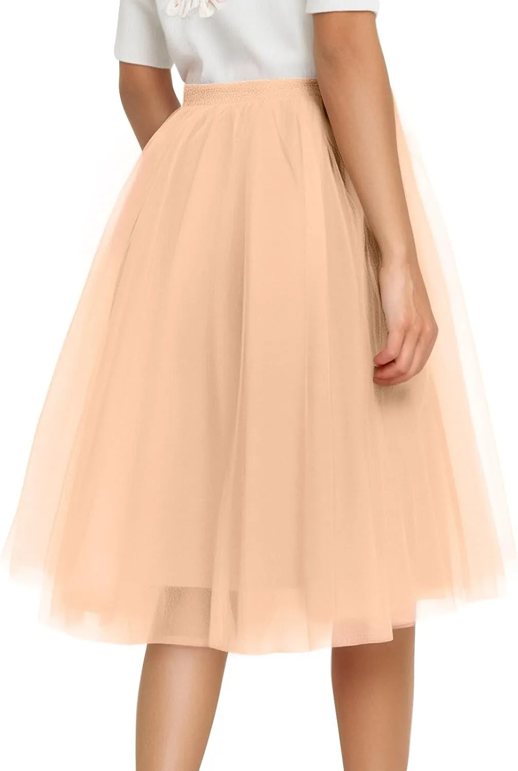 Tulle Skirts for Women Midi A Line Skirt Layered Skorts Elastic High Waisted Tutu Skirt for Prom Party