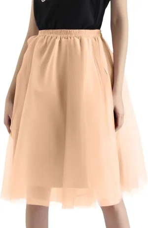 Tulle Skirts for Women Midi A Line Skirt Layered Skorts Elastic High Waisted Tutu Skirt for Prom Party
