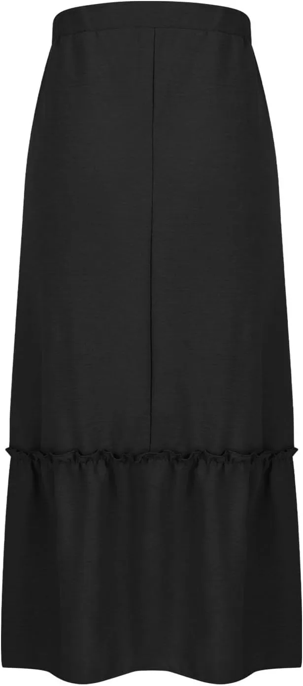 Women Ruched Ruffle Skirts Midi Length Summer Beach Half Dress Casual Vacation Skirt Trendy Cruise Clothes