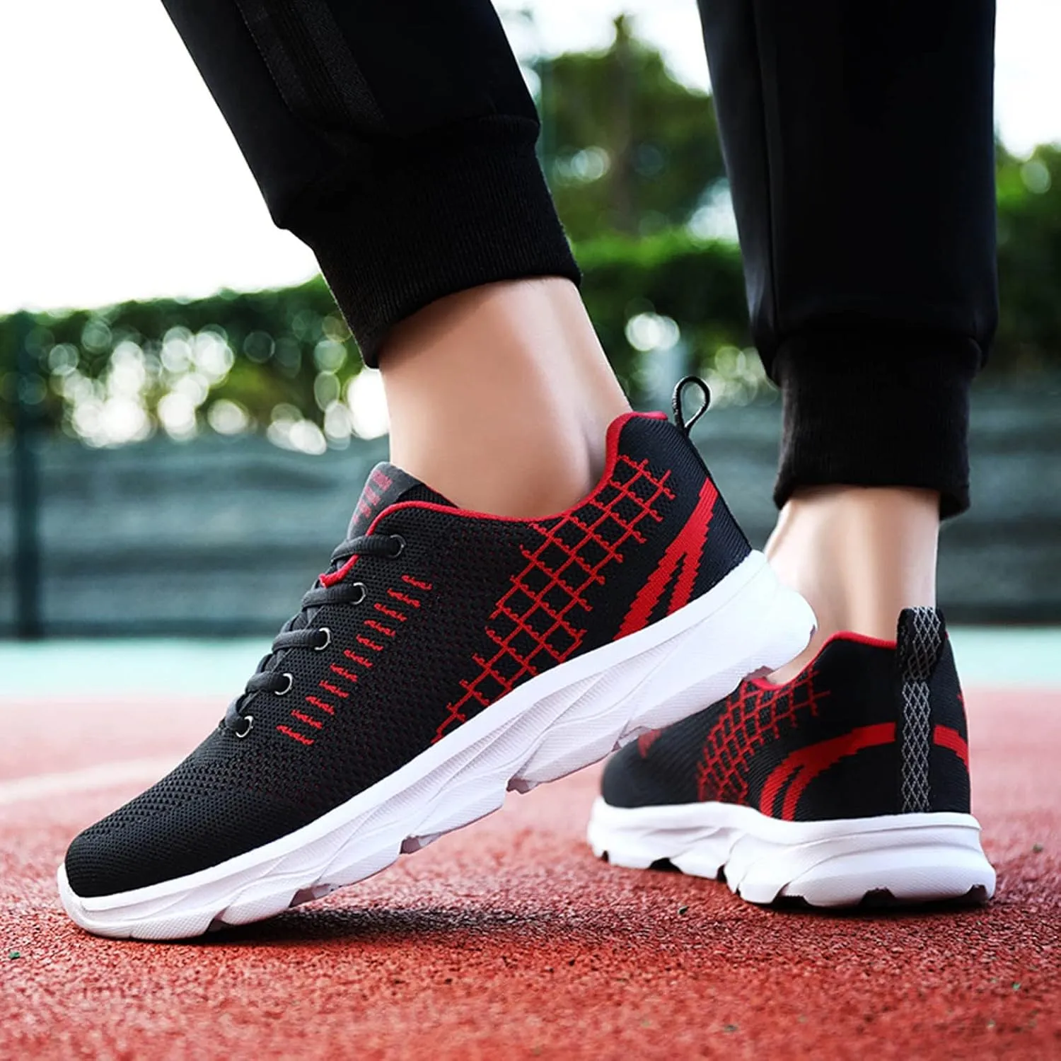 Womens Lace Up Running Shoes Non Slip Walking Shoes Slip On Shoes Women Mesh Ladies Casual Shoes Black Sneakers Red Tennis Shoe Cross Trainer Shoe