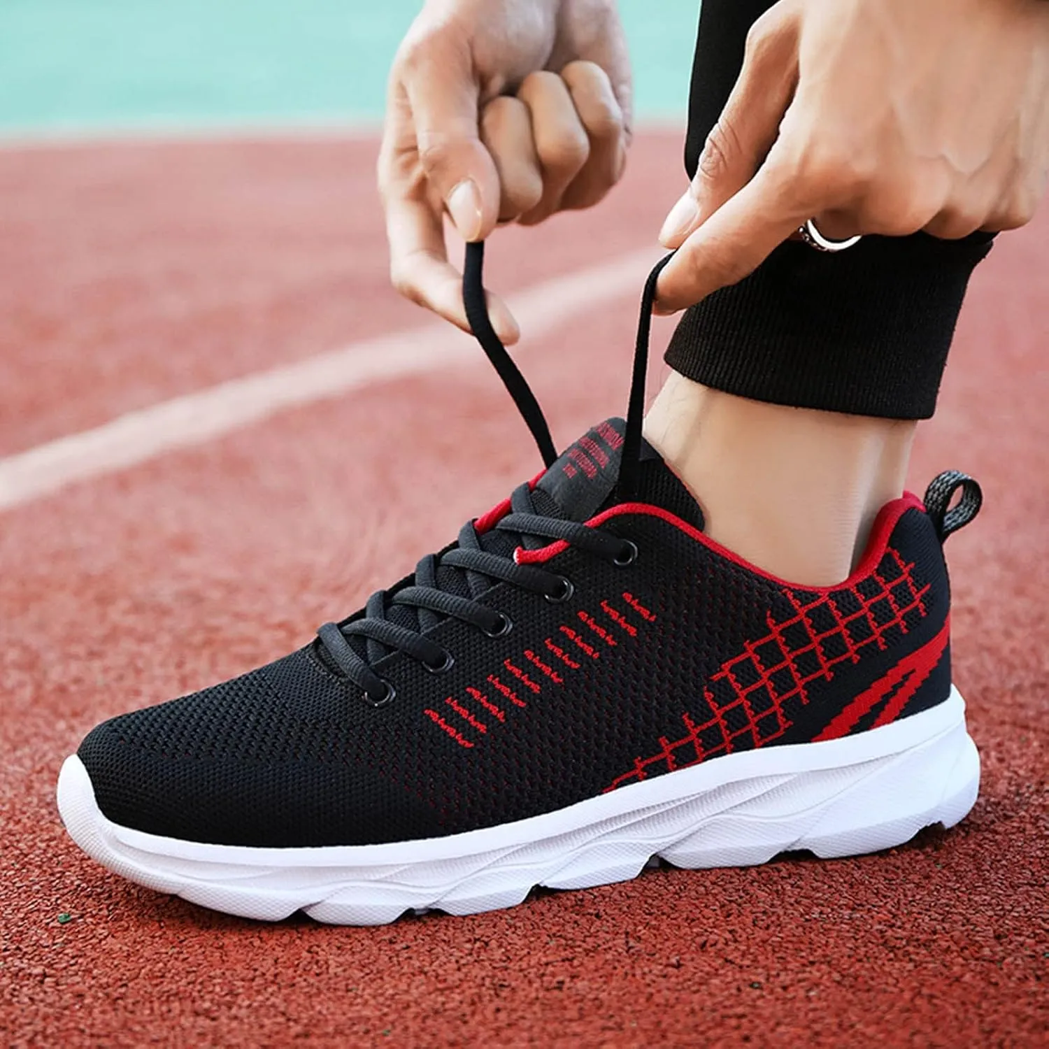Womens Lace Up Running Shoes Non Slip Walking Shoes Slip On Shoes Women Mesh Ladies Casual Shoes Black Sneakers Red Tennis Shoe Cross Trainer Shoe